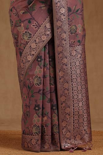 Soch Womens Lavender Chanderi Floral Zari Woven Saree