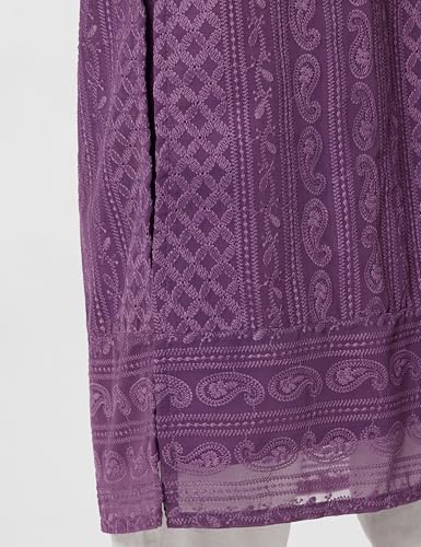 Soch Womens Purple Paisley Embroidered Mandarin Collar Georgette Kurta
