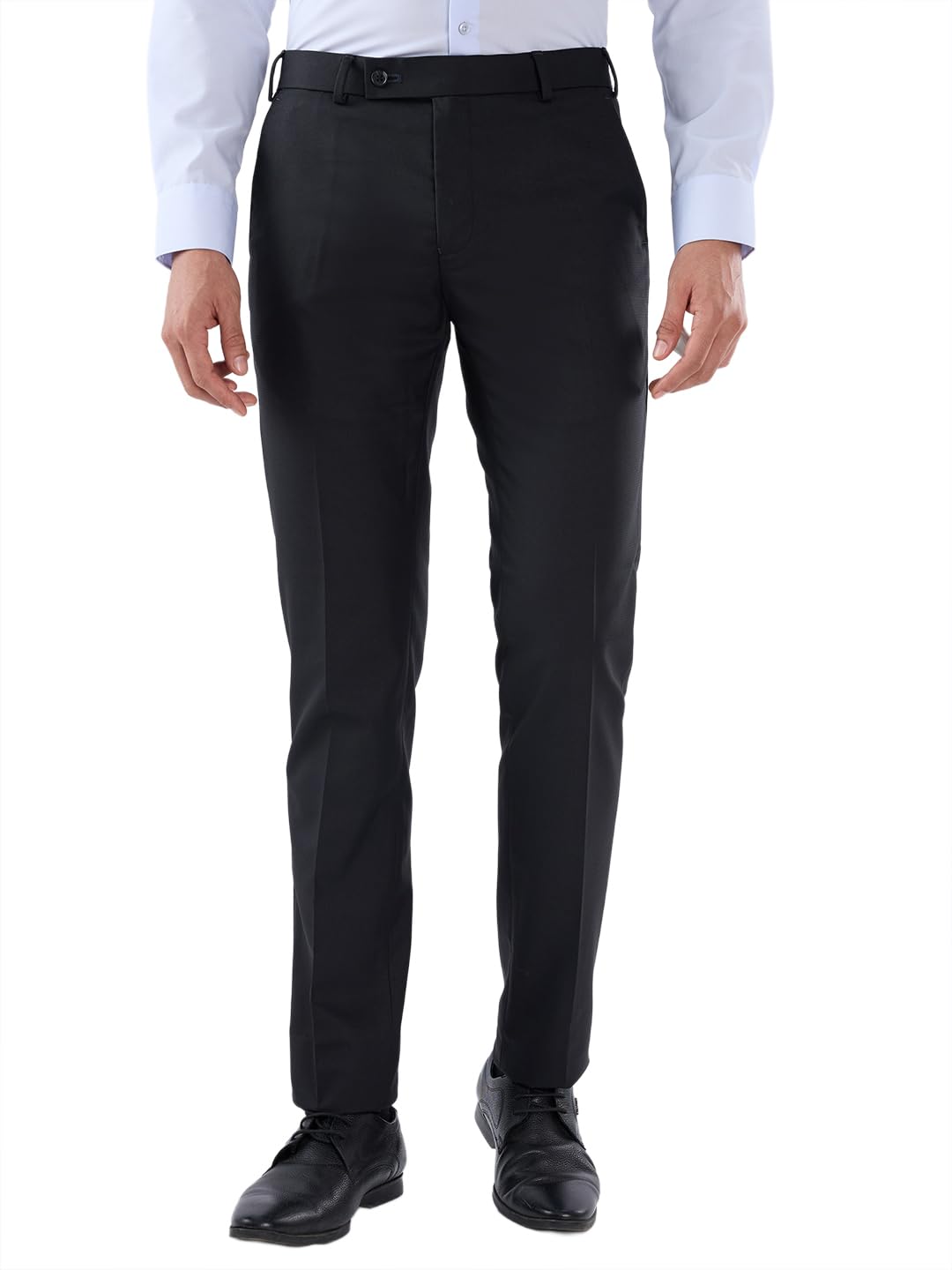 Raymond Men Slim Fit Structure Pattern Poly Viscose Blend Flat Front Formal Trouser Black