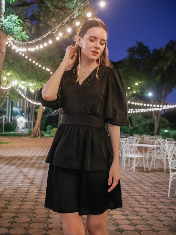 Zink London Women's Black Solid Layered Short Dress