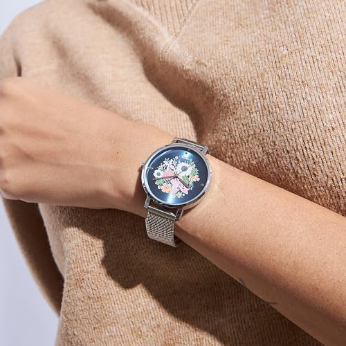 TEAL BY CHUMBAK Round Dial Analog Watch for Women|Wildflower Watch Collection| Stainless Steel Strap|Gifts for Women/Girls/Ladies |Stylish Fashion Watch for Casual/Work - Silver