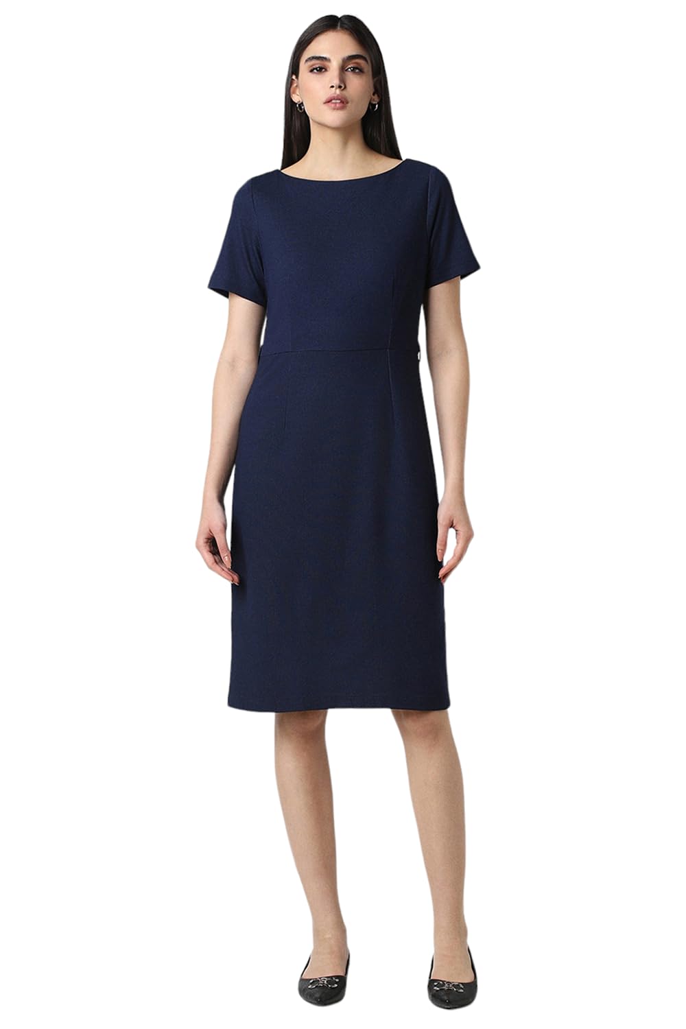 Van Heusen Women's Polyester Blend Modern Knee-Length Dress (VWDRCRGPS06294_Navy