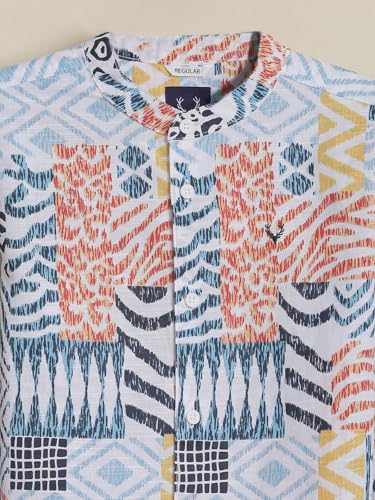 Boys White Print Casual Shirt
