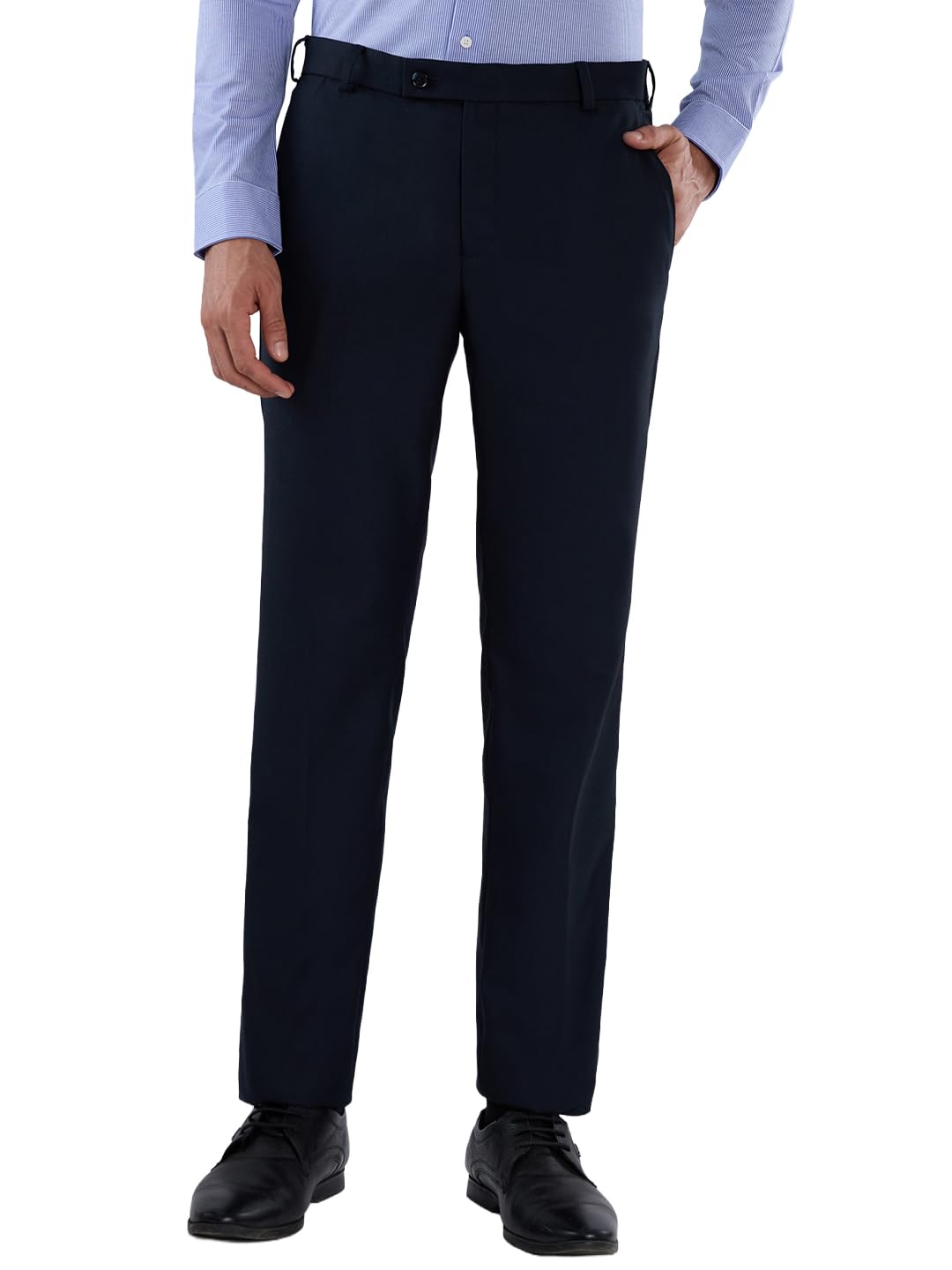 Park Avenue Men Slim Fit Solid Pattern Poly Viscose Blend Flat Front Formal Trouser Dark Blue
