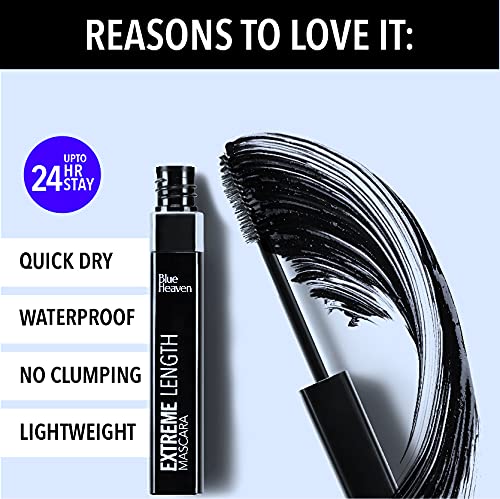 Blue Heaven Extreme Length Mascara Waterproof Black | Quick Dry | No Clumping | Long Lasting Mascara for Women | 9ml
