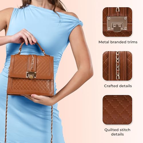 Symbol Premium Women's Satchel Hand Bag crafted from Imported PU | Stylish | Ladies Purse (SP-SS25-CARL-BAG-05_Brown_Free Size)