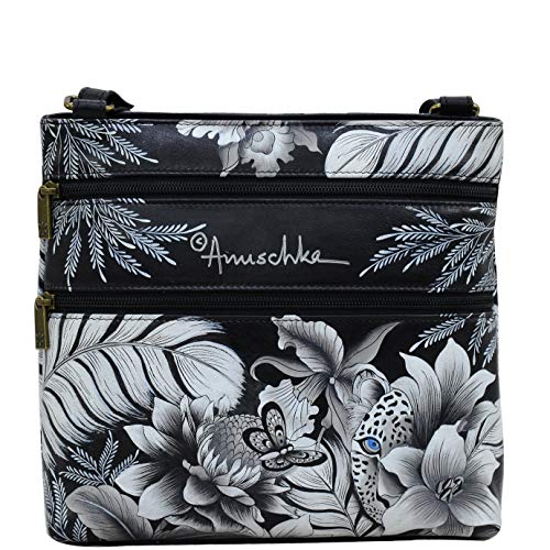 Anuschka Hand Painted Women’s Genuine Leather Crossbody with Front Zip Organiser & RFID Card Protection - Cleopatra's Leopard