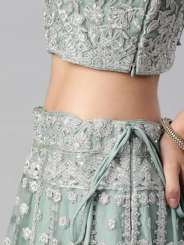 Zeel Clothing Women's Zari Sequins Embroidered Work Soft Net Lehenga Choli With Dupatta (6013-Pista-Women-Lehenga-Choli; Free size) (Pista)