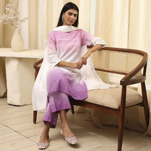 Biba Women's Cotton Kurta Set (SKDSCHIF10855SS25PNK_Pink