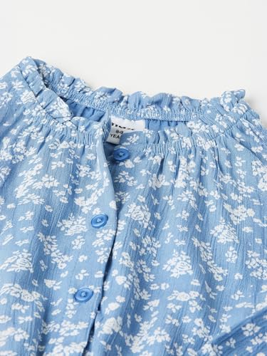 Max Girls Floral Print Tiered Dress (Blue_14-16 Y)