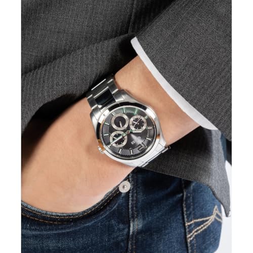 GUESS Men's Stainless Steel Analog Navy Blue Dial Silver Band Watch-Gw0707G1