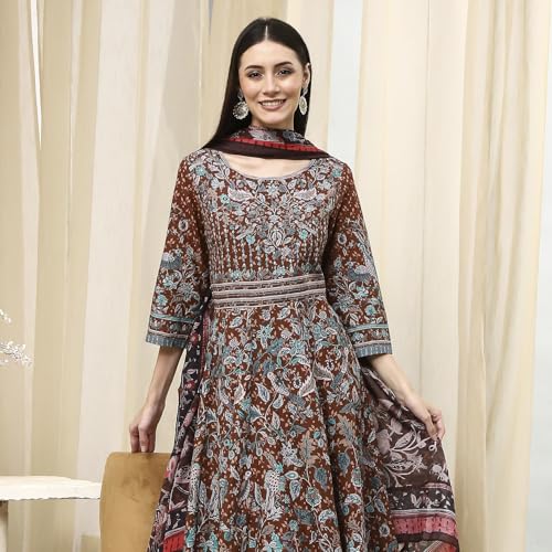 Biba Women's 60'S Cambric Kurta Set (SKDKLMR8356ESS25BRN_Brown