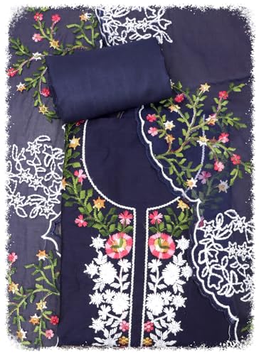 Blue Embroidered Unstitched Dress Material_DM-NEMI-00027