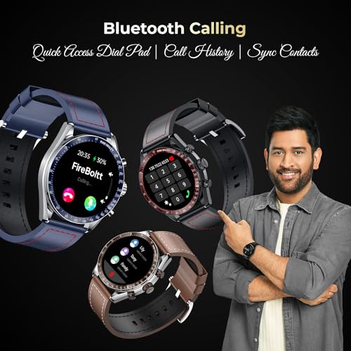 Fire-Boltt Moonwatch 36.3mm (1.43 inch) AMOLED Display, Wireless Charging, Metallic Frame, Premium Leather Straps, Complete Health Suite, Bluetooth Calling, Sports Modes (Blue)