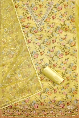 Leeli Peeri Designer Women's Organza Printed Position Work Unstitched Salwar Suit Dress Material