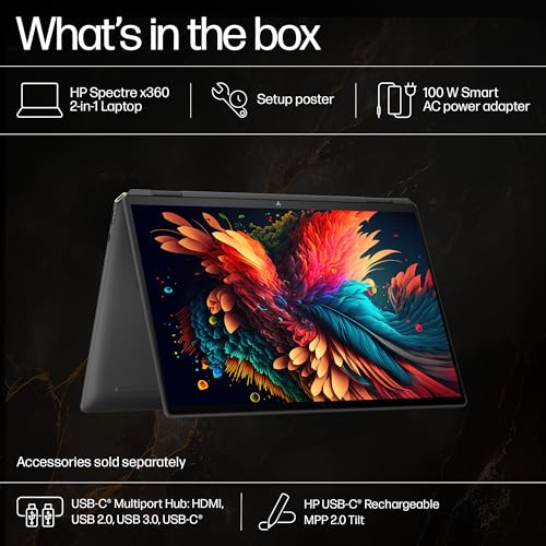 HP Spectre x360, Enhanced by AI, Intel Core Ultra 7 155H, 16-inch (40.6 cm), OLED 400 nits 120Hz, 32GB, 2TB SSD, Touch w/Pen, 9MP IR Camera w/Shutter, Poly Studio (Win 11, Black, 1.95 kg), aa0665TU