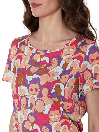 VERO MODA Women Printed Cotton Blend Regular Fit Pink T-Shirt