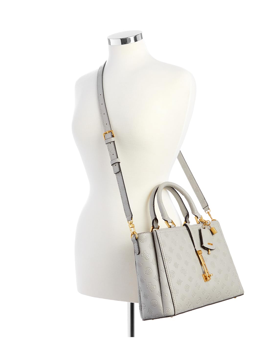 GUESS Women's Grey Textured Satchel Bag| Ladies Purse Handbags | Gift For Ladies