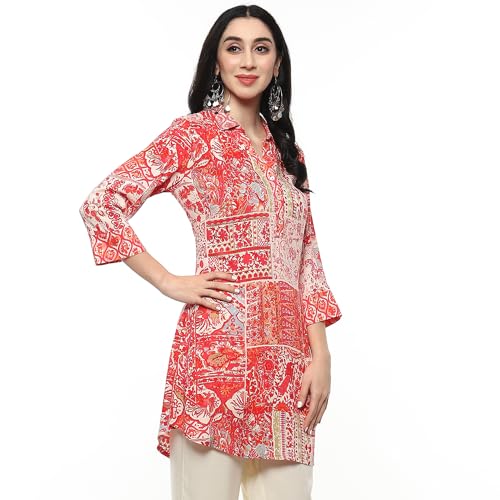 Biba Women Fuchsia Viscose Straight Printed Short Kurta_42