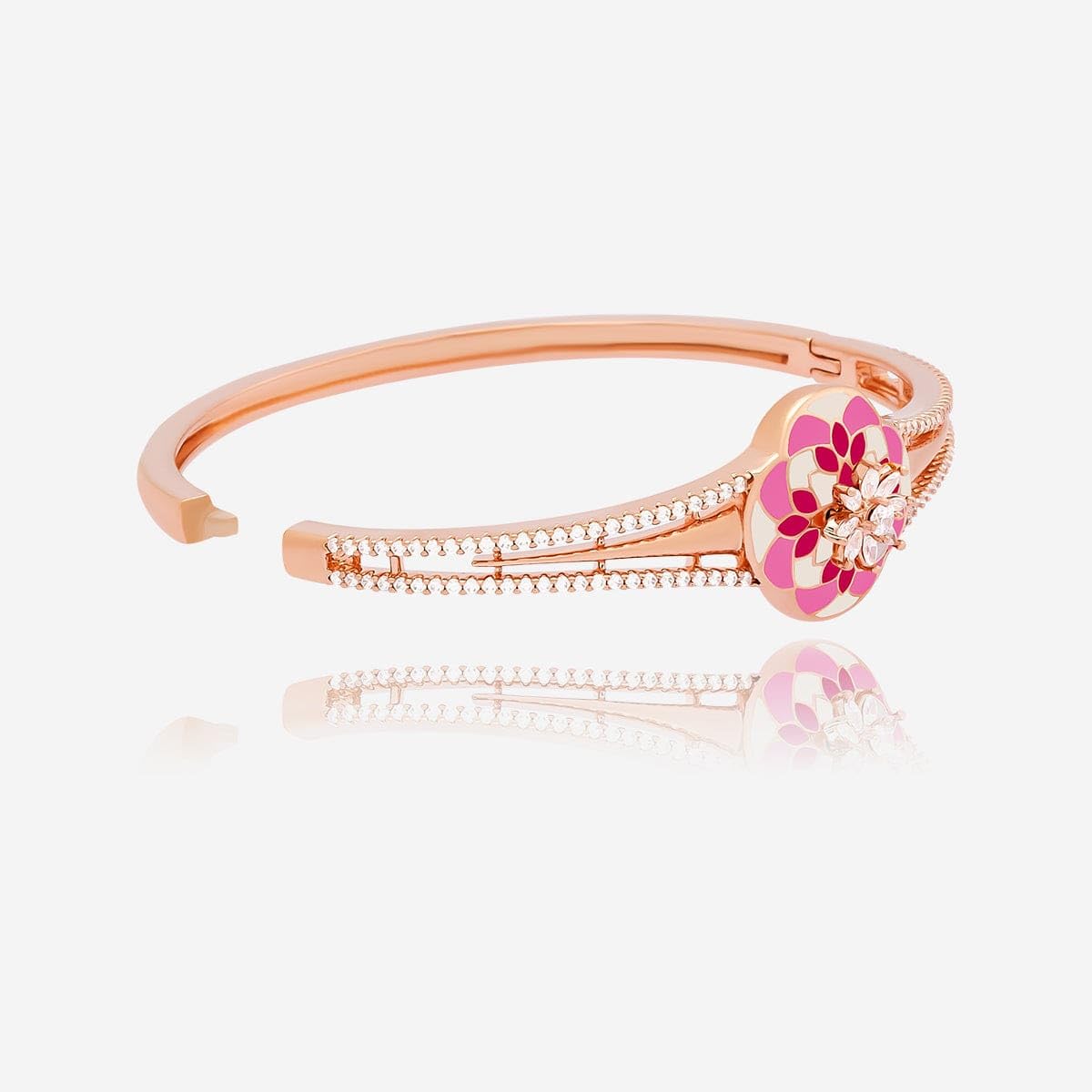 Kushal's Fashion Jewellery White Rose Gold Plated Meenakari Zircon Kada - 412383