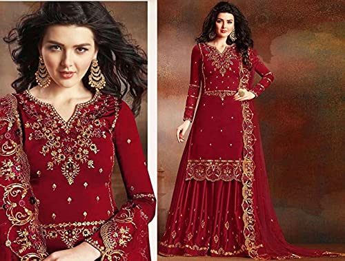 Heewaa Women's Georgette Semi Stitched Salwar Suit Dupatta Set (Maroon)