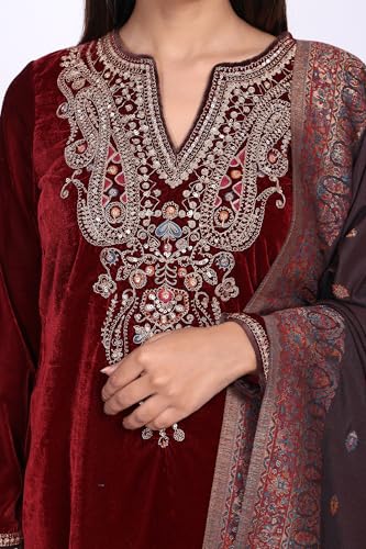 W for Woman Maroon Straight Kurta with Parallel Pant and Dupatta - (WS13312-224203-XL)