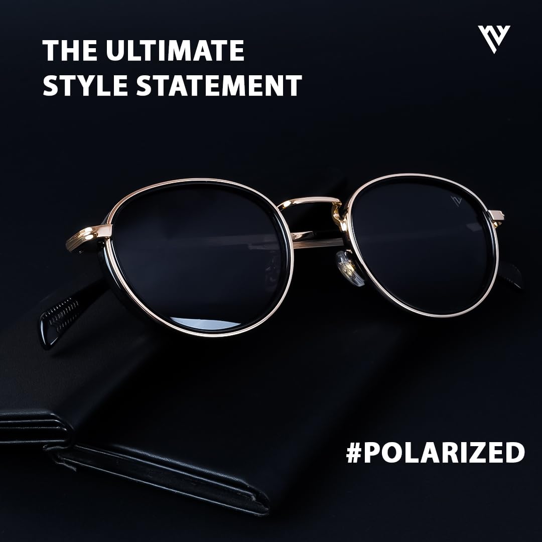 Voyage Black Round Polarized and UV Protected Sunglasses for Men & Women (3040MG3981 | Golden Frame | Black Lens)