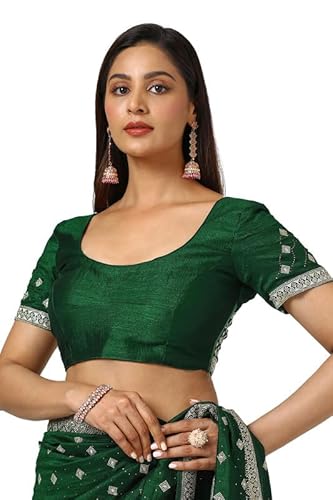 Soch Womens Green Tussar Embroidered Saree With Stone Work