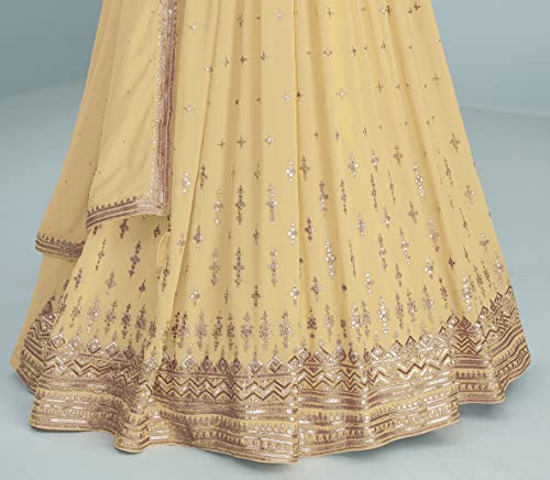 RUDRAPRAYAG Georgette Embroidered Semi-Stitched Gown for Women Yellow