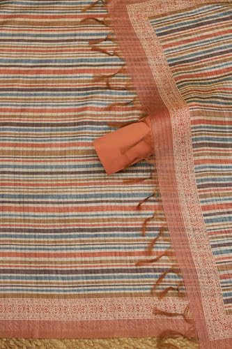Soch Womens Peach Tussar Abstract Print Unstitched Dress Material With Faux Mirror