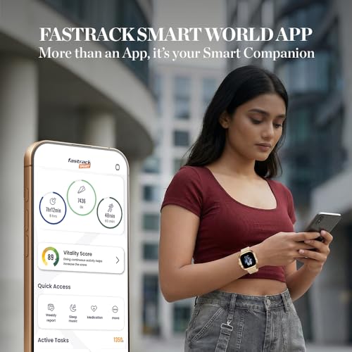 Fastrack Ryz Smart Watch for Women, 1.72” Super Ultra VU Display, Dynamic 60Hz Refresh Rate, AI Voice, Functional Crown, 1ATM, BT Calling, HRM, SpO2 & Multiple Menu Styles, 24/7 Health Suite - Black