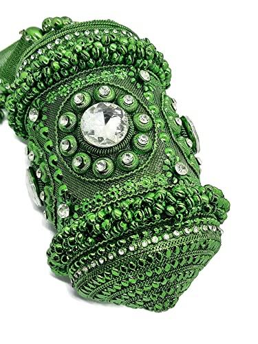 Trend Overseas Handmade metal potali Handbag purse Hand clutch fully beaded Crystal Rhinestones women party clutch bridal bag (Green)