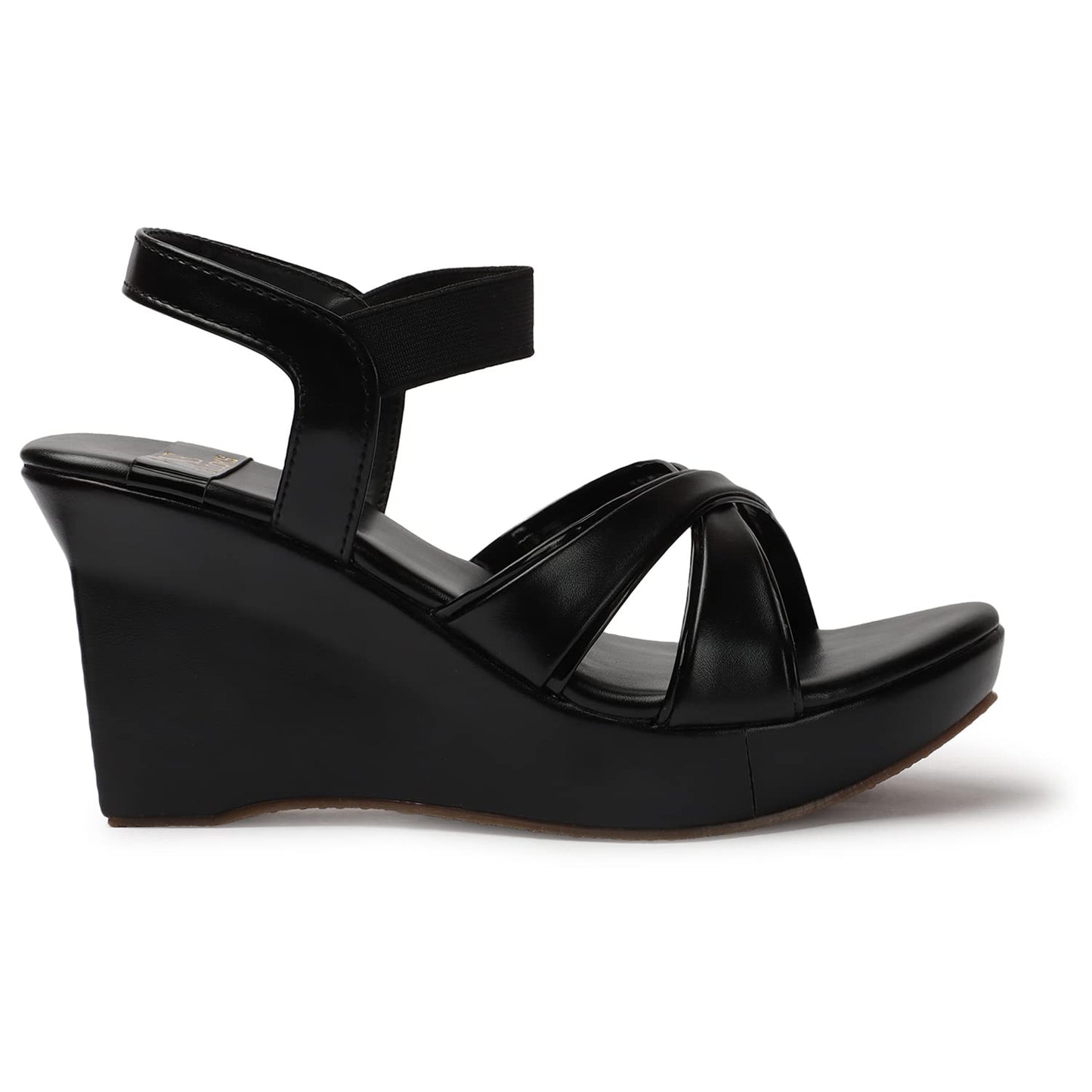 XE Looks Women's Black Wedge Heel Sandals | Stylish Cross Strap Slip-On Sandals for Girls | Comfortable Cushioned Sole | Open Toe Design | Ideal for Casual Party Office and Formal Wear