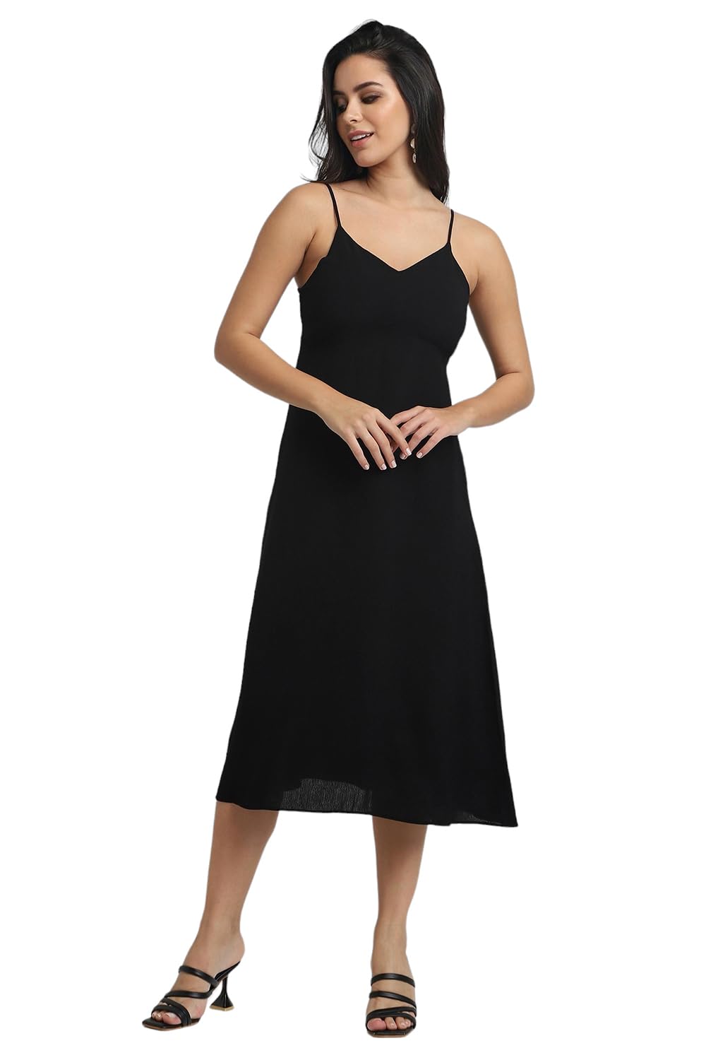FOREVER 21 Women's Polyester Modern Knee-Length Dress (FWA24CDRF010702_Black