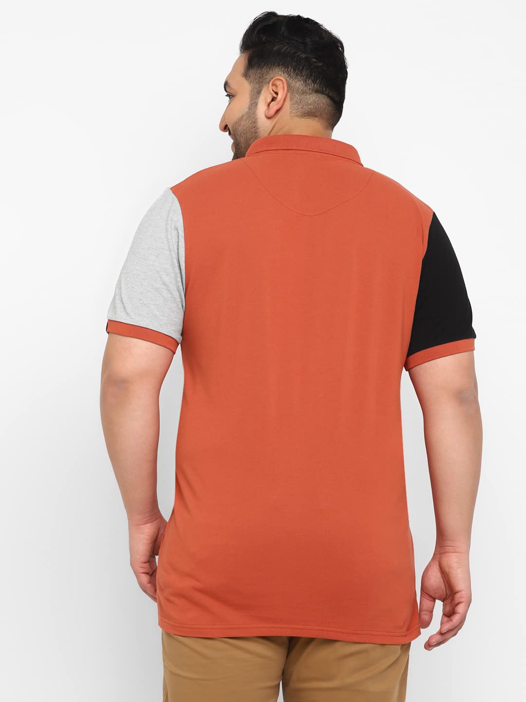 Urbano Plus Men's Orange, Black, Grey Melenge Colour-Block Regular Fit Half Sleeve Cotton Polo T-Shirt (pluspolocbp-027-Orangeblagrem)