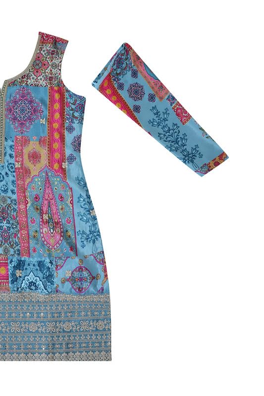 Soch Womens Powder Blue Ethnic Motifs Print Chinon Suit Set