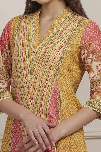 Biba Women Yellow Cotton Printed Straight Kurta_46