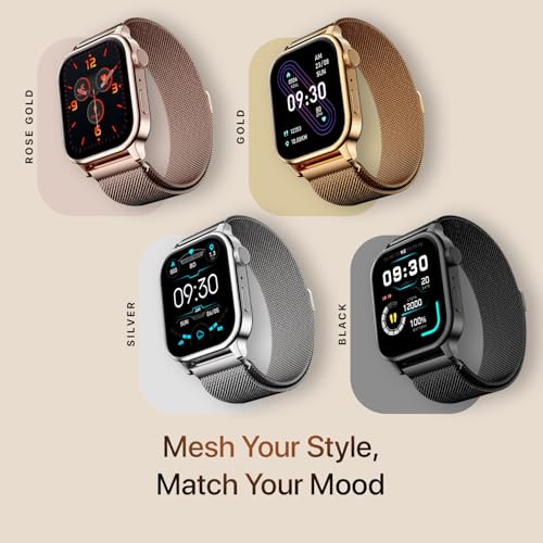 Fire-Boltt Rise Luxe Smart Watch, 1.85" HD Display, Metal Body with Bluetooth Calling, Rotating Crown, AI Voice Assistant, 120 Sports Modes, Neon UI, SpO2 & Heart Rate Monitoring (Rose Gold Mesh)