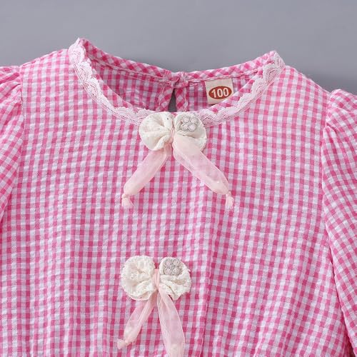 Hopscotch Girls Full Sleeves Pink 2-Pc Checkered Bow Applique Pants Set (4-5 Years)