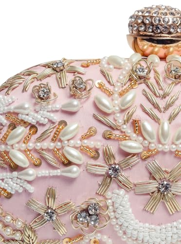 THE TAN CLAN Elizah Zarozi Hand Embroidered Clutches for Women Purses Luxury Evening Handbags for Ladies, Pink