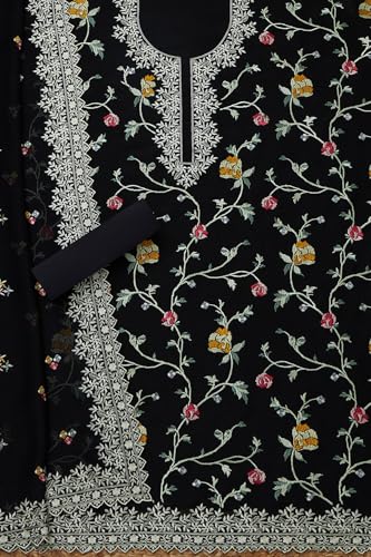 Soch Womens Black Organza Embroidered Unstitch Dress Material With Thread Work