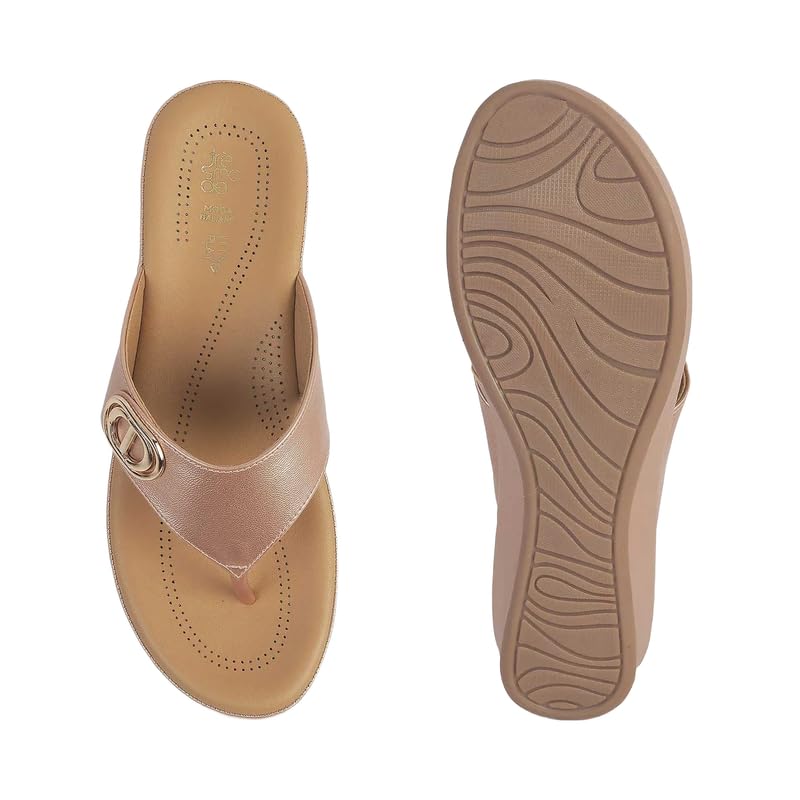 tresmode Vantaa Women's Champagne Dress Platform Vegan Friendly Leather Flats | TPR Sole in Size 3 UK / 36 EU