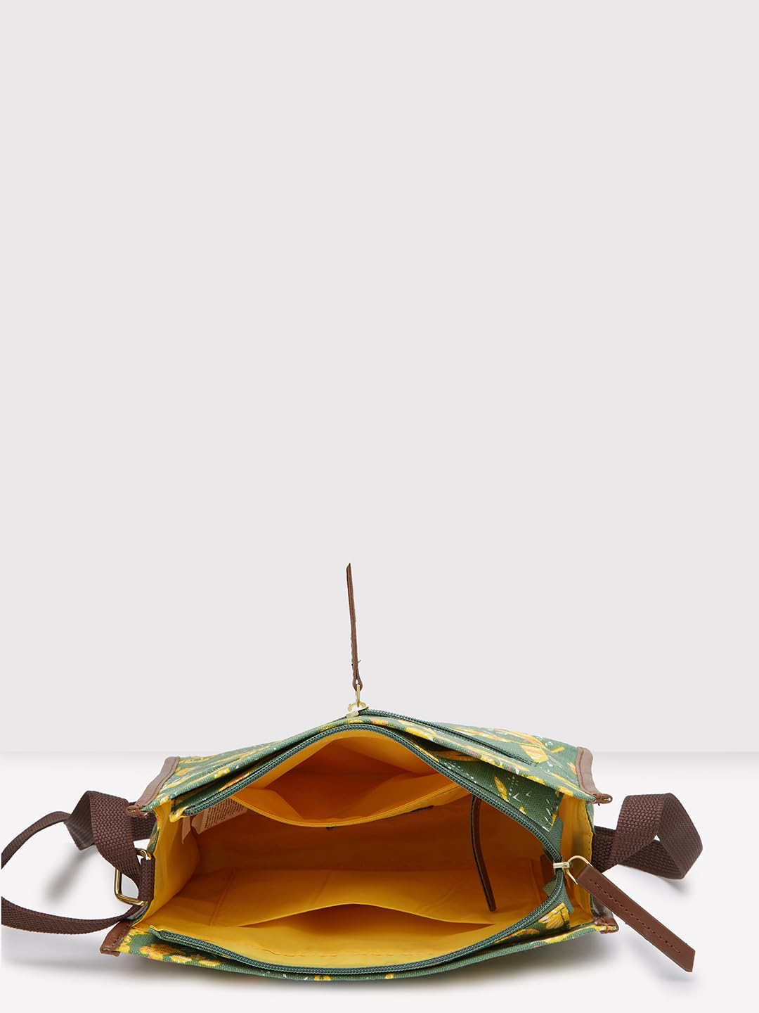 Caprese Women's Canvas Printed Pattern Hazel Sling Bag (Olive, Medium)