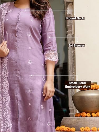 TRENDMALLS Women's Art Silk Embroidery A line Kurta Pant with Dupatta Salwar Suit Set (G278-Purple-XXL-)