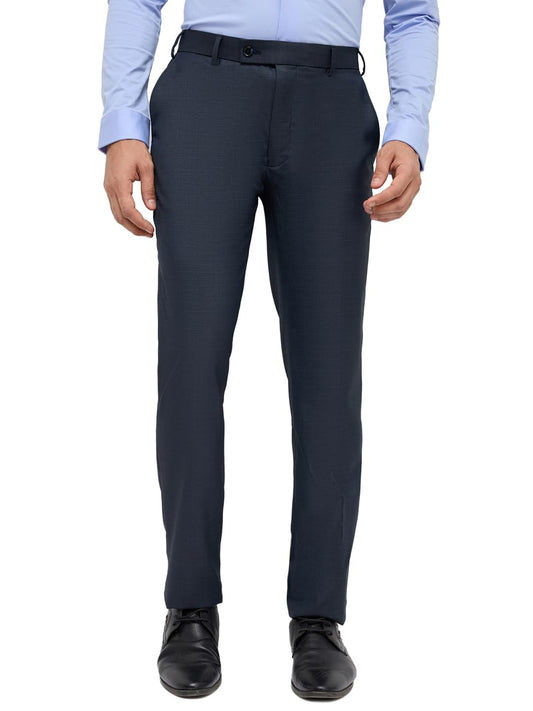 Park Avenue Men Slim Fit Structure Pattern Polyester Blend Flat Front Formal Trouser Dark Blue