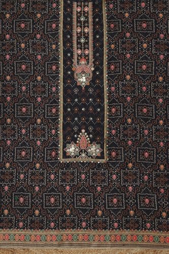 Soch Womens Black Russian Silk Bandhani Print Unstitch Dress Material With Faux Mirror