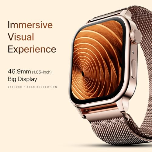 Fire-Boltt Rise Luxe Smart Watch, 1.85" HD Display, Metal Body with Bluetooth Calling, Rotating Crown, AI Voice Assistant, 120 Sports Modes, Neon UI, SpO2 & Heart Rate Monitoring (Rose Gold Mesh)