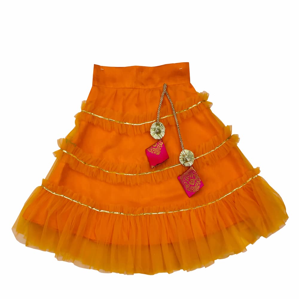 satyamfab Girls' Fully Stitched Mono-Net Lehenga Choli Set and Elegant Design for Effortless Glamour Stylishly Stitched Choli, Graceful Dupatta, Ready-To-Wear (5133_orange KANIKA (12-18 Months)