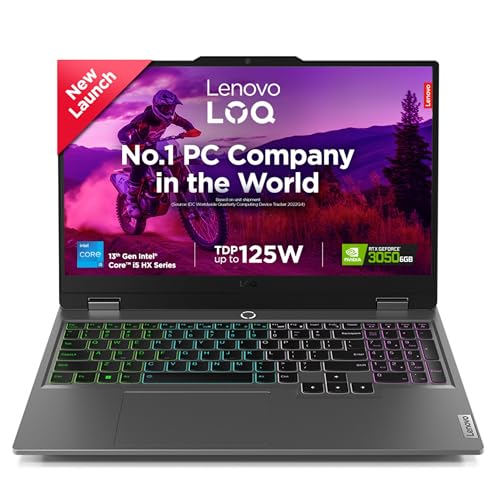 Lenovo LOQ Intel Core i5-13450HX| NVIDIA RTX 3050 6GB (16GB RAM/512GB SSD/144Hz Refresh Rate/15.6" (39.6cm)/Windows 11/Office Home 2024/3 Mon. Game Pass/Grey/2.4Kg), 83DV018MIN AI Gaming Laptop