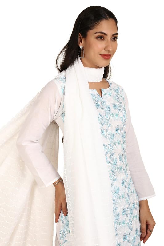Soch Womens Blue Cotton Embroidered Unstitch Dress Material With Schiffli